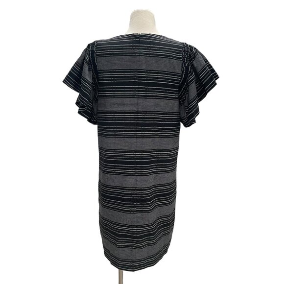 Moon River B/W Striped Flutter Sleeve Dress M Cotton Aldegon Blend Casual HOCO - Picture 7 of 12